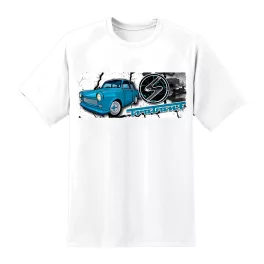 biele tričko so vzorom trabant 601
