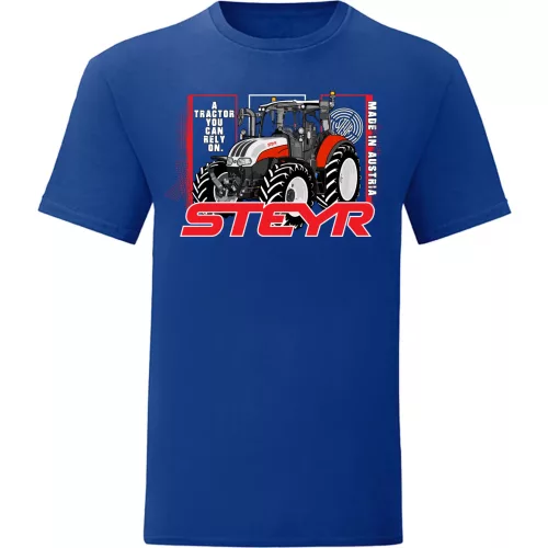 tričko s modrá traktorom steyr