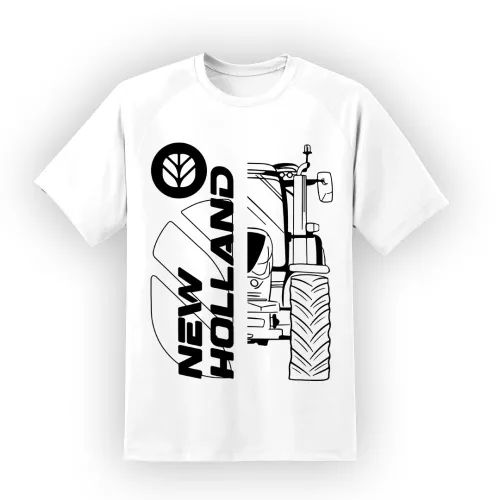 biele tričko new holland obrysového dizajnu