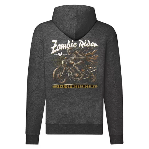 zombie rider motorcycle mikina na zips, sivá