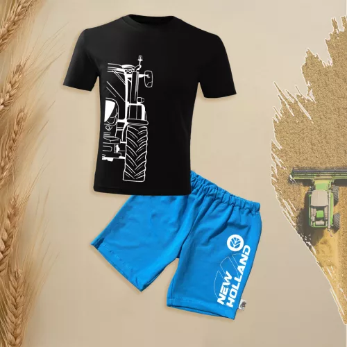 detský sada s krátkym rukávom a šortkami new holland obrys čiernej farby