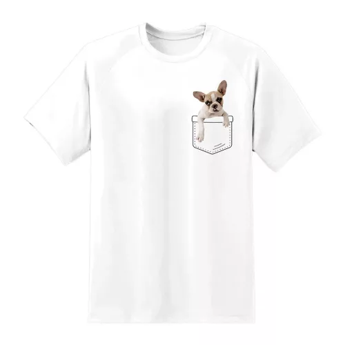 francúzsky bulldog vo vrecku biele tričko