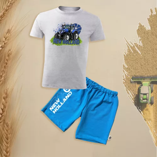 detská súprava s krátkym rukávom a kraťasmi v sivej farbe new holland