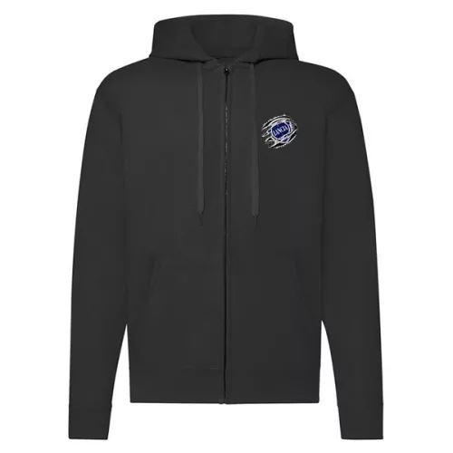 čierny svetr s mikinou lancia na zips