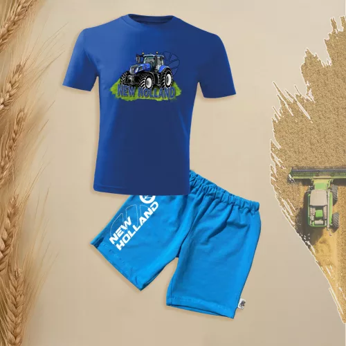 detský sada s krátkym rukávom a šortkami new holland modrá