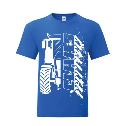 modré tričko claas obrysového dizajnu s bielym vzorom