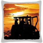 traktor západ slnka sivá bavlnená plátna