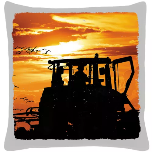 traktor západ slnka sivá bavlnená plátna