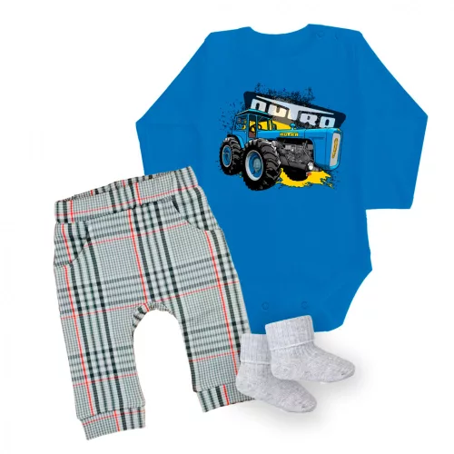 dutra vzor, ​​body pre bábätká modrá long + nohavičky a ponožky