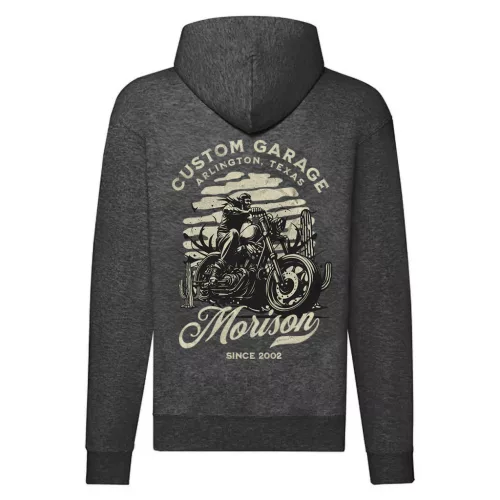 custom garage motorcycle mikina na zips, sivá
