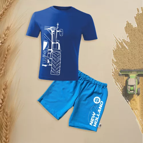 detská súprava s krátkym rukávom a šortkami new holland s modrým obrysom.