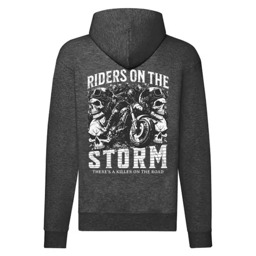 riders on the storm motorcycle mikina na zips, sivá