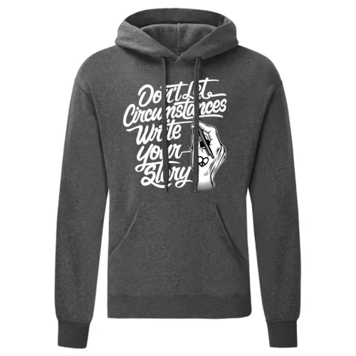 don't let circumstances…sivá sveter s klokaním vreckom