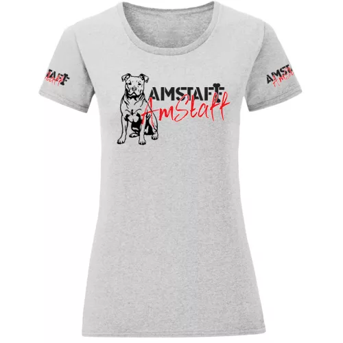 amstaff dámske svetlo šedé tričko veľký vzor