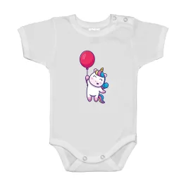   jednorožec s balónovým krátkým rukávom bábätká telo biely