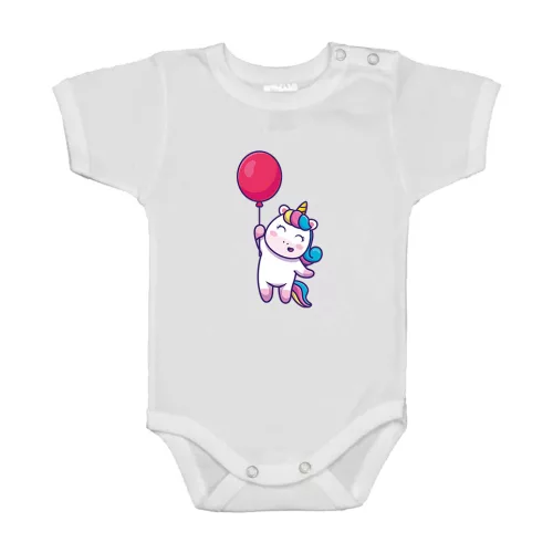 jednorožec s balónovým krátkým rukávom bábätká telo biely