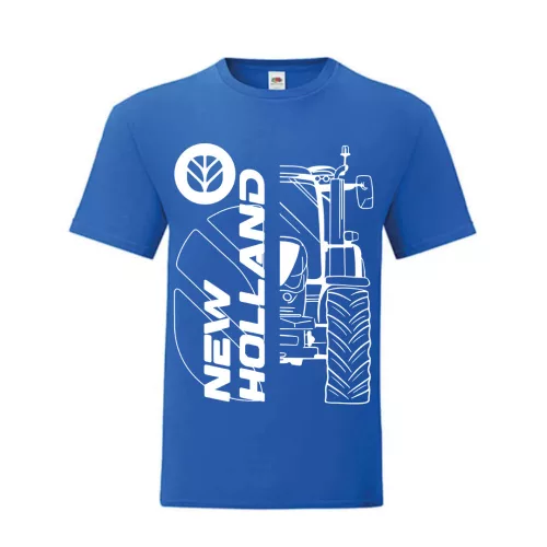 modré tričko new holland  obrysového dizajnu s bielym vzorom