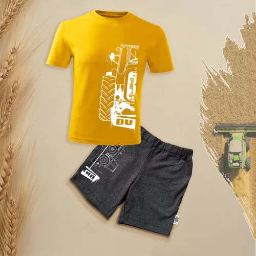 žltý detský sada s krátkym rukávom a šortkami dutra s obrysom