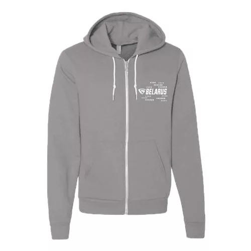 svetlo sivá sveter s kapúcou na zips nový kontúrovaný belorusko biely vzor