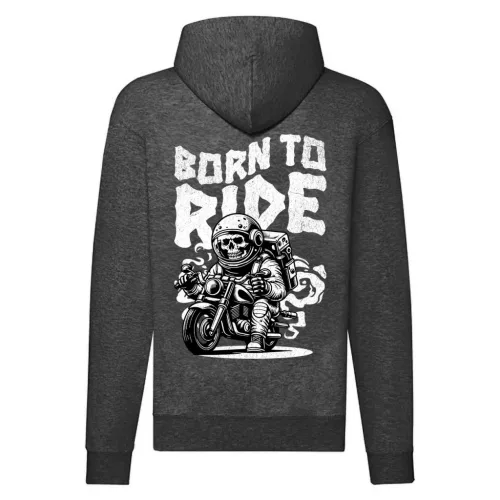 born to ride motorcycle mikina na zips, sivá