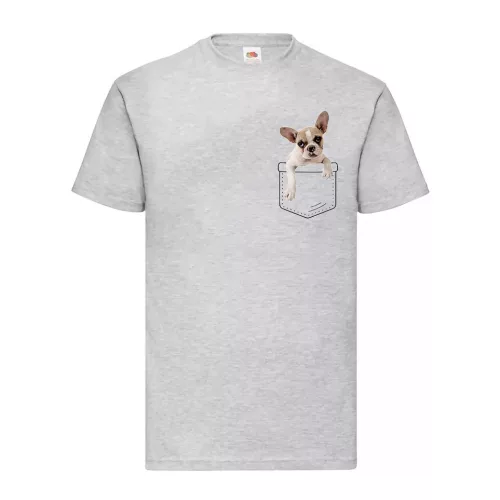 francúzsky bulldog vo vrecku šedé tričko