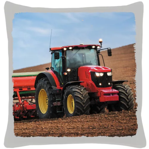 červený traktor v práci šedý bavlnený vanúšek