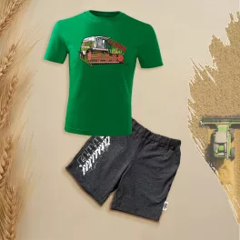   detská súprava krátkych rukávov a šortiek claas dominator zelená