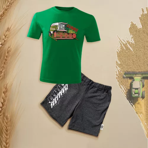 detská súprava krátkych rukávov a šortiek claas dominator zelená
