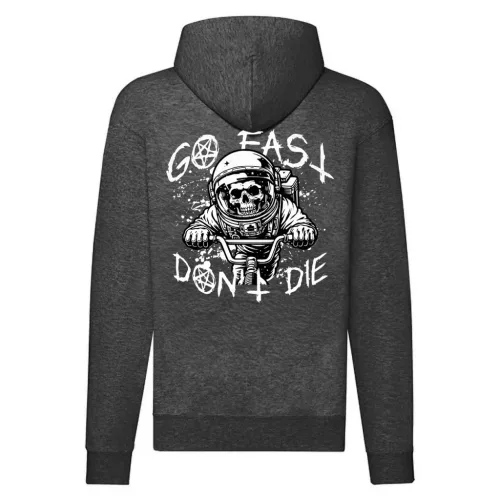 go fast don't die motorcycle mikina na zips, sivá