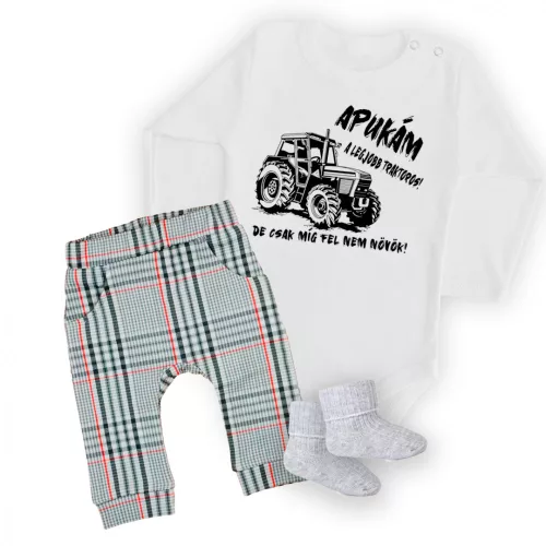 môj otec je najlepší traktor čierny vzor, ​​body pre bábätká biely dlhý rukáv + nohavice a ponožky