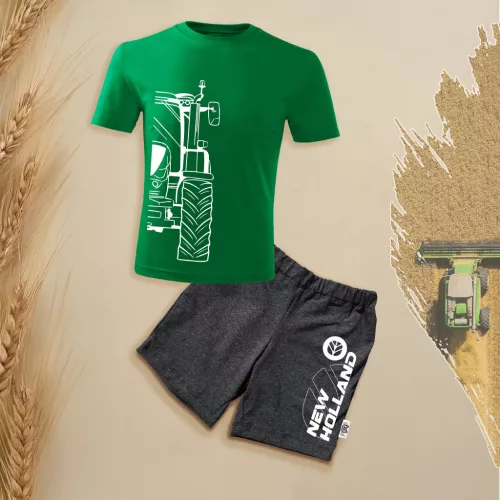 detská súprava s krátkym rukávom a kraťasmi v zelenej farbe new holland.