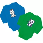 2 kusová súprava zebra panda (zelená - modrá) dlhý rukáv