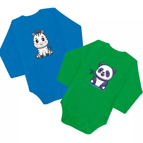 2 kusová súprava zebra panda (zelená - modrá) dlhý rukáv