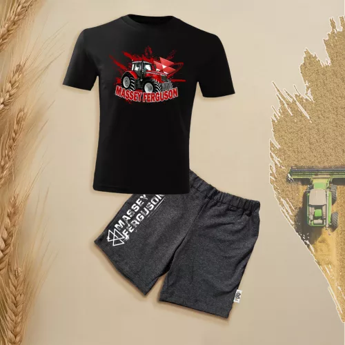 detská súprava krátkych rukávov a šortiek massey ferguson čiernej farby