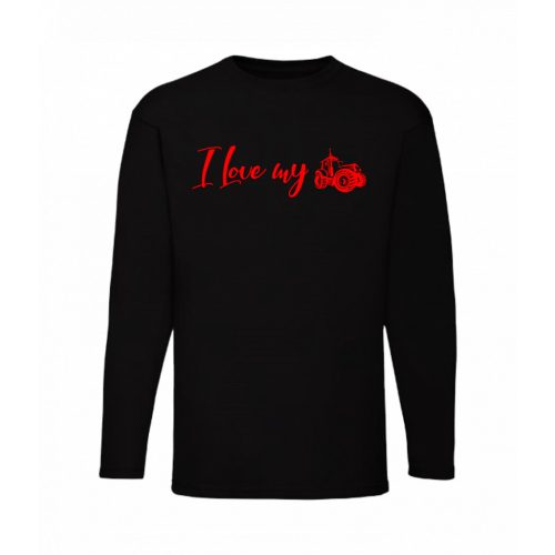milujem svoj traktor! - čierne tričko s dlhým rukávom