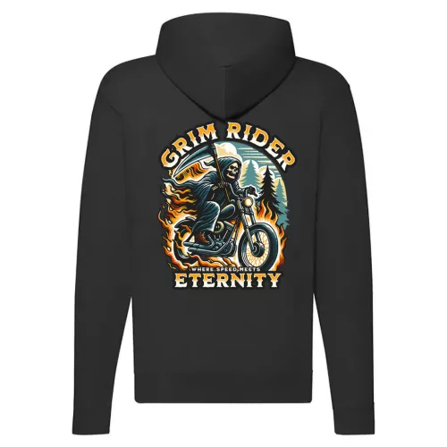 grim rider motorcycle mikina na zips, čierna
