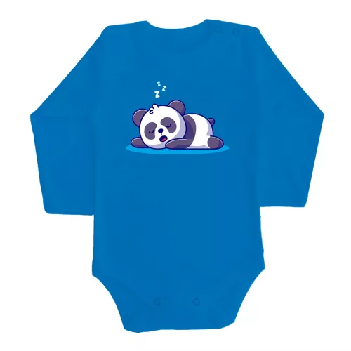spiaca panda body pre bábätká modrá s dlhým rukávom