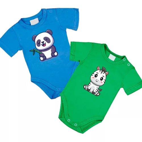 2-dielna zebra, panda súprava (modro - zelená) krátky rukáv