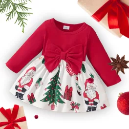   vianočný vzor bavlnené sukňové šaty s mašľou 6-9 mesiacov