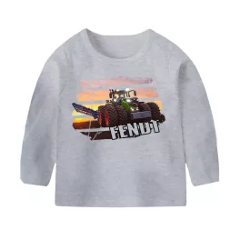 šedé detské tričko s dlhým rukávom s fendt 