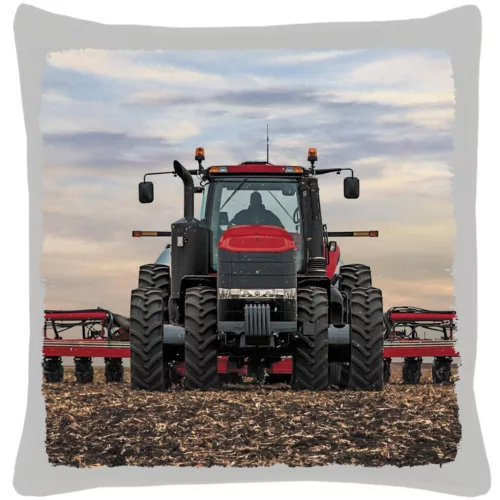 dvojkolesový červený traktor v práci šedý bavlnený plátnený vankúš