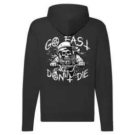 go fast don't die motorcycle mikina na zips, čierna