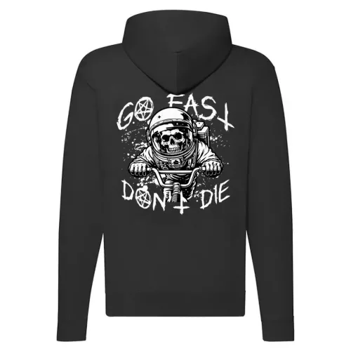 go fast don't die motorcycle mikina na zips, čierna