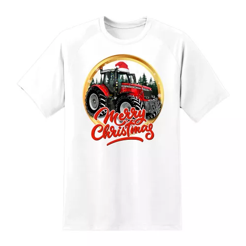 vianočné biele tričko massey ferguson