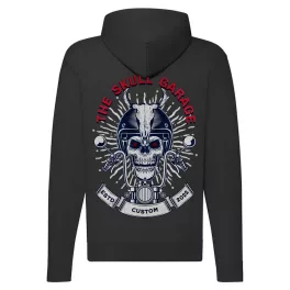 the skull garage motorcycle mikina na zips, čierna