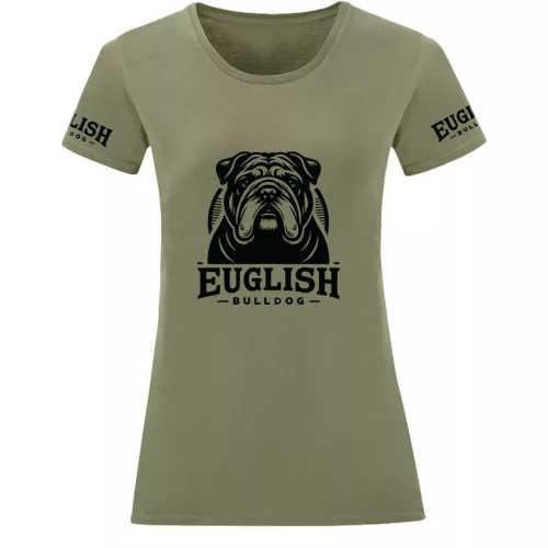 anglický bulldog dámske olivové zelené tričko veľký vzor