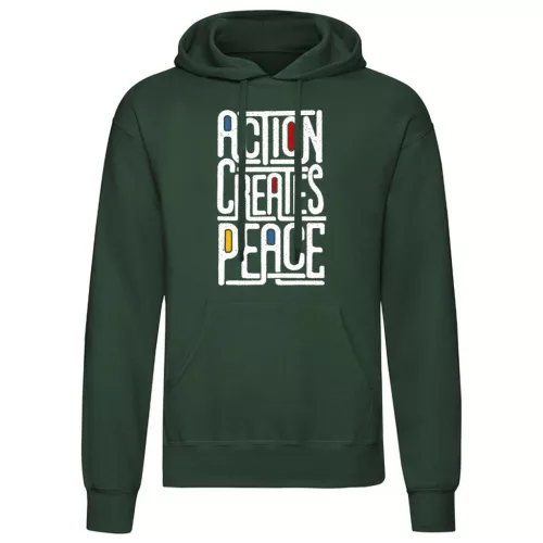action, creates…zelená sveter s klokaním vreckom