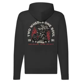 two wheels one soul motorcycle mikina na zips, čierna