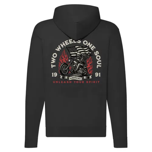 two wheels one soul motorcycle mikina na zips, čierna