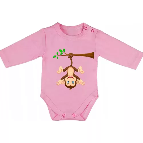 opica body pre bábätká dlhý rukáv ružová